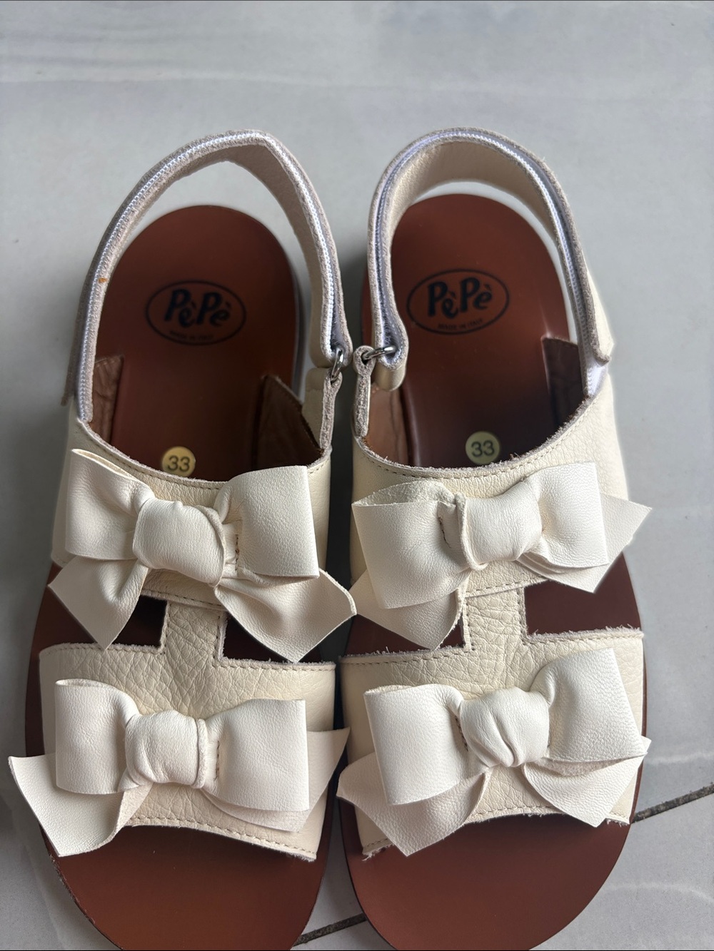 Pepe Kids Cream Bow Sandals